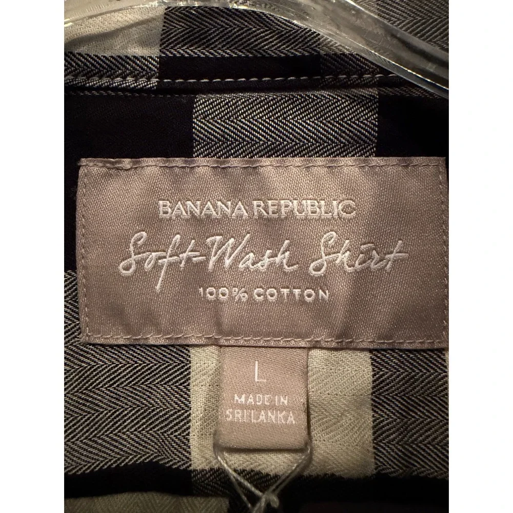 Banana Republic Soft-Wash Shirt Mens Large Black White Plaid Cotton Button Down